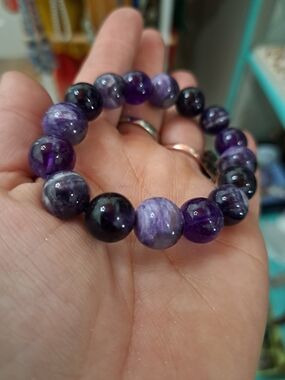 Amethyst Chunky Beaded Stretch Bracelet – Natural Purple Stone